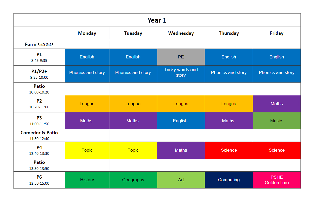 Year 1 Timetable 25-26